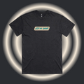 Noisy Halftone Straight-Line Signature Logo - Oversized Stonewash Black Tee